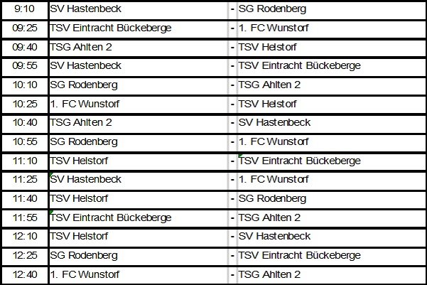 Spielplan Damenturnier SV Hastenbeck II