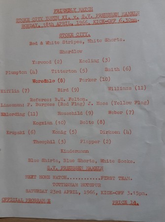 Stoke City Hameln-Auswahl 1966 Aufstellungen
