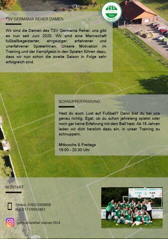 TSV Germania Reher Frauen Fussball Kreisliga Spielerinnen gesucht Plakat