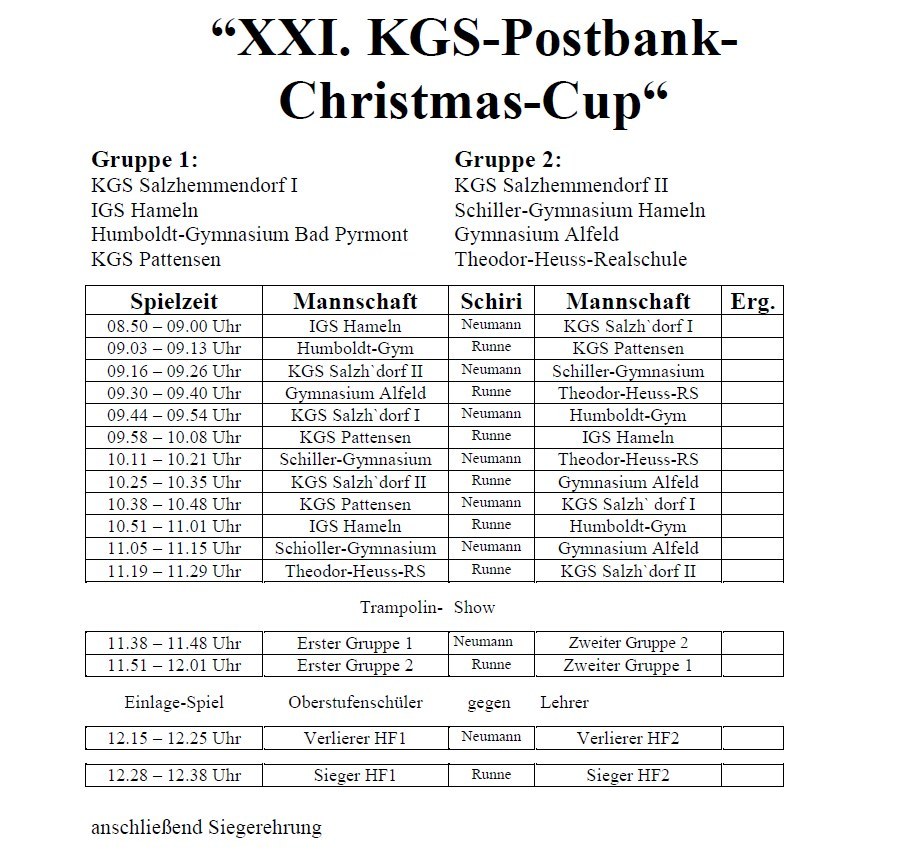 KGS Christmas Cup  2022 Spielplan