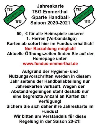 TSG Emmerthal Handball Hinweis Corona Jahreskarten
