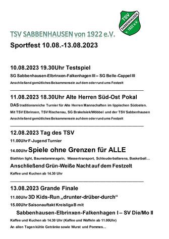 Plakat Sportfest 2023 TSV Sabbenhausen 