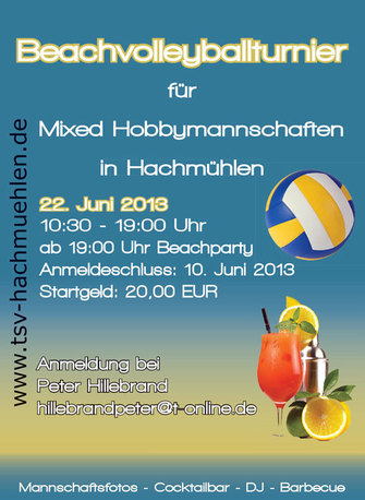 Beachvolleyball TSV Hachmuehlen Turnier Coacktails Party Barbecue DJ