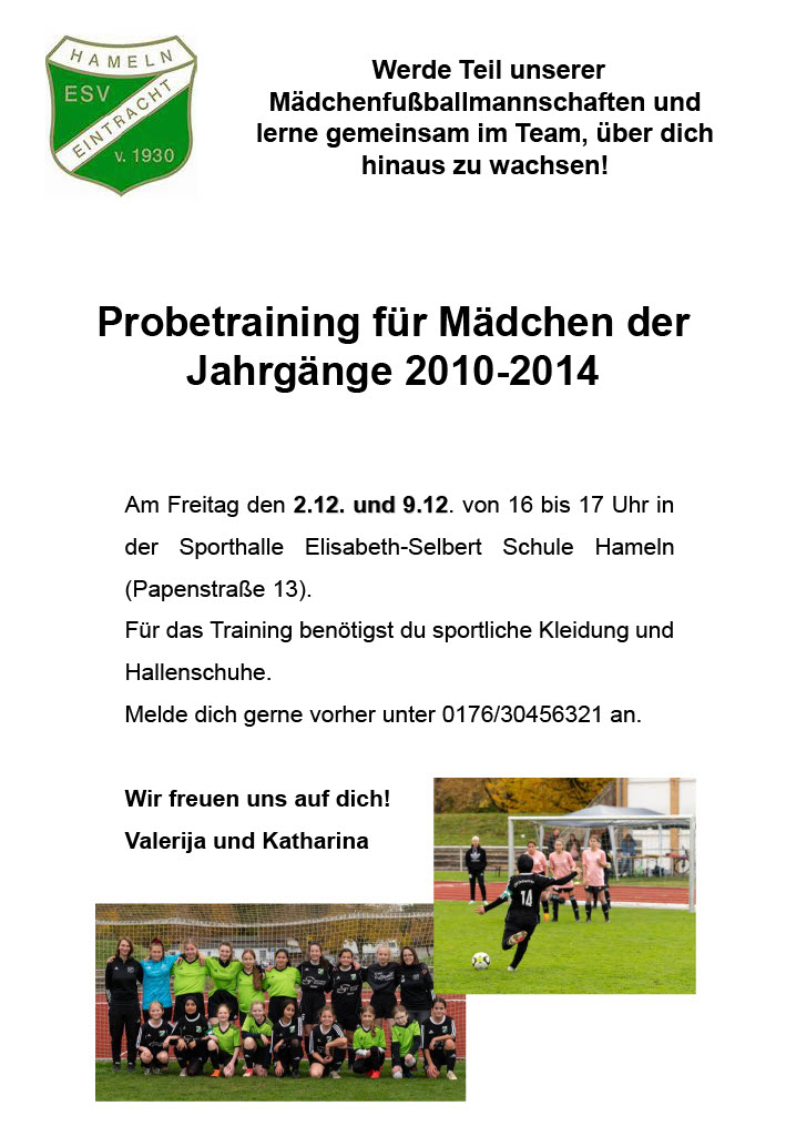 ESV Eintracht Hameln Mädchenfussball Flyer