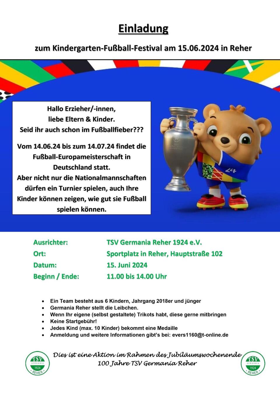 Michael Evers 100 Jahre TSV Germania Reher Flyer Kindergarten-Fussball-Festival